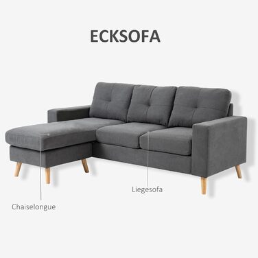 Кутовий диван HOMCOM L-подібної форми з 3 подушками, кутовий диван з ґудзиками, імітація лляної тканини, розкладний шезлонг-диван для вітальні, спальні 193 x 136 x 85 см темно-сірий