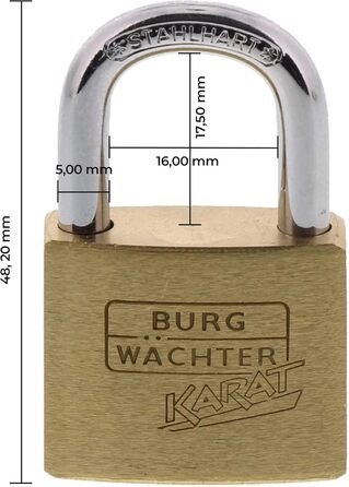 Замок навісний Burg-Wchter Karat 217 30/6, латунь, 5 мм, з ключем. Міцний, загартований, з захистом від зрізу дужки.