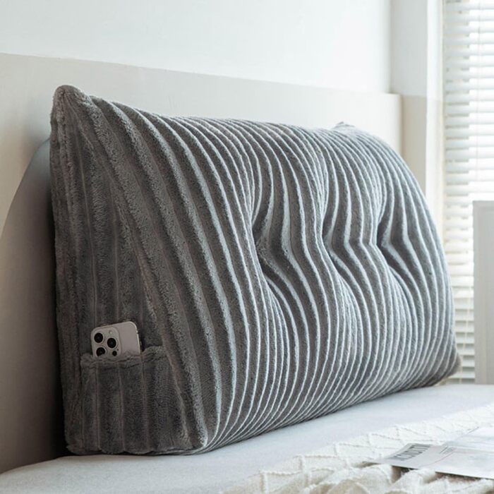 Подушка для спинки ліжка 100 см, сіра подушка для спинки ліжка, велика трикутна подушка для підтримки спини, плюшева клиноподібна подушка для узголів&39я ліжка, подушка для спинки до стіни, подушка для спинки, яку можна прати, сіра 1005020 см
