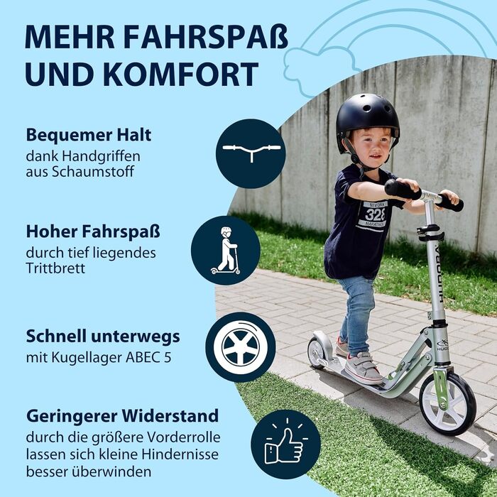 Дитячий самокат HUDORA Little BigWheel безпечний алюмінієвий міський самокат для дітей від 3 років, регульована висота, складаний механізм, навантаження до 100 кг, великі колеса, небесно-блакитний