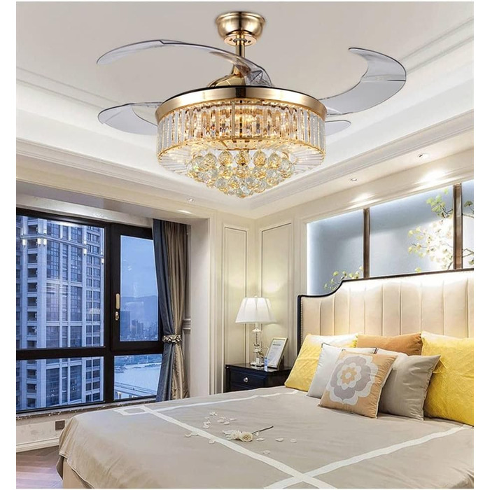 Тихий вентилятор лампа кришталевий стельовий вентилятор зі світлодіодним світлом висувні лопаті вентилятор люстра стельовий вентил