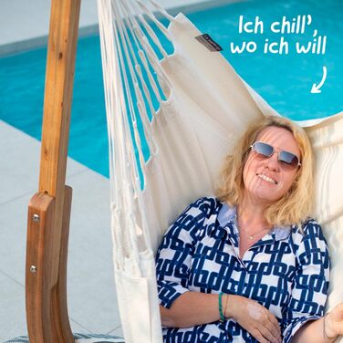 Підвісне крісло з органічної бавовни Udine з дерев'яним каркасом - М'яке підвісне крісло ручної роботи, стійке до розривів, м'яке