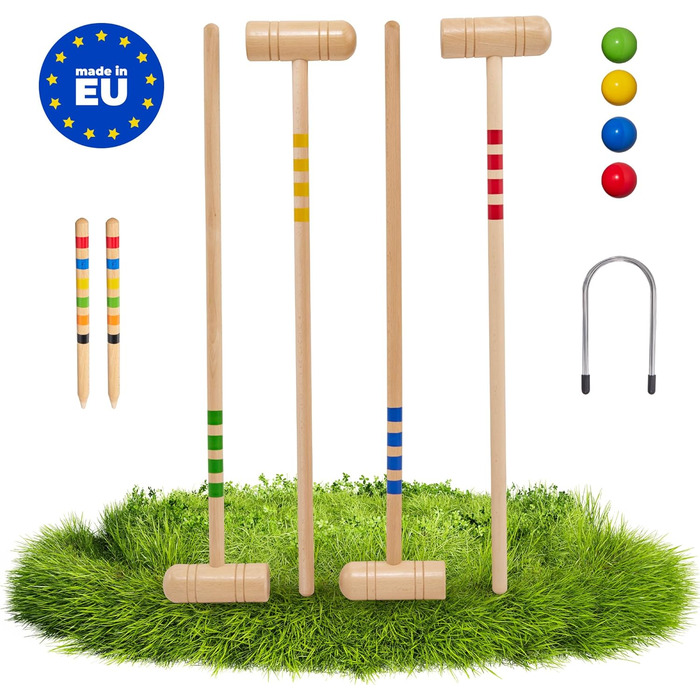 Набір для крокету GICO Quality для 4 гравців (зростом 100 см для дорослих) з сумкою для перенесення - Spiel gut (нагорода) - Зроблено в ЄС-3244