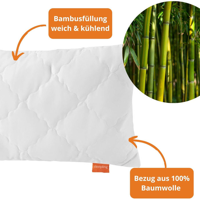 Бамбукова подушка для сну 40x80 см, 100 бавовна, простьобана 100 віскозою (бамбукова м&39якоть), подушка 40 x 80 см, подушка для ліжка, подушка для сну, Oeko-TEX, зроблено в ЄС, можна прати при температурі до 40 градусів 40 x 80 см 1