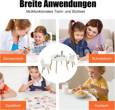 Дитячий стіл LALAHO з 2 стільцями, комплект дитячих сидінь, дитячий стіл/художній стіл, ігровий стіл, з сосновими ніжками, дитячі меблі для дитячих кімнат та дитячих садків (білий)