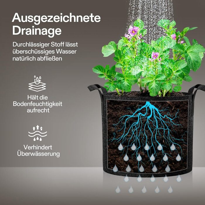 Пакетів для посадки рослин об&39ємом 95 л, неткані тканинні горщики з міцними потовщеними тканинними ручками для овочів, квітів, фруктів, теплиць та садів., 5