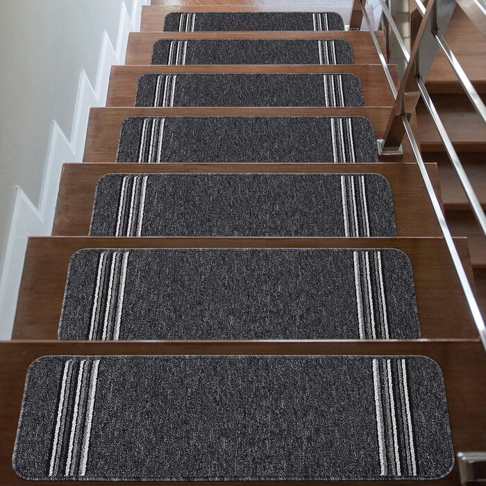 Сходинки CAMILSON Нековзні килимові накладки для використання всередині та зовні приміщень Чохли для сходів для домашніх тварин (комплект з 13 шт. , темно-сіра лінія)