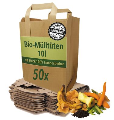 Біорозкладні пакети для сміття з ручками, стійкі до розривів, 10 літрів 50 шт. Біорозкладні пакети для кухонних відходів з практичною ручкою для перенесення та закручуваним дном, 100 компостовані від Quertee