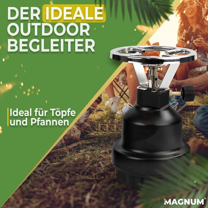 Набір газових плит Magnum для кемпінгу E190 з 4 газовими картриджами, газова плита/варильна поверхня з 1 конфоркою, підходить для активного відпочинку, походів, пікніків, кемпінгу та заходів Синій алюміній 10k