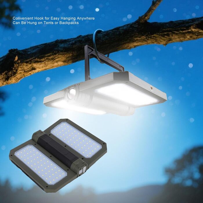 Ліхтар для кемпінгу, висока яскравість, складається з обох боків, сонячний світлодіодний ліхтар для намету зі 100 світловими чіпами, телескопічна ручка-штатив для походів на свіжому повітрі