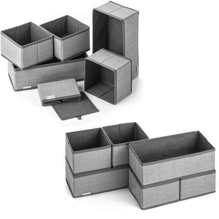 Ящики для зберігання Navaris система тканинних ящиків-органайзерів - 12 шт. різних розмірів - для шафи та шухляд - складні сірі