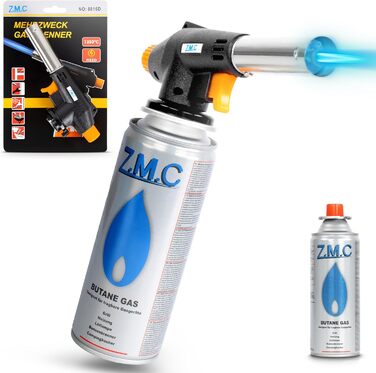 Газовий пальник Z.M.C 8 газових картриджів 227 г, пальник фламбе до 1300C, пальник Бунзена 1,3 кВт, паяльний пальник, кухонний пальник з регульованим полум'ям