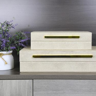 Сучасна декоративна скринька зі штучної шкіри, декоративні скриньки для зберігання з кришками для дому, велика багатофункціональна скринька для зберігання ювелірних виробів, органайзер (білий) кольору слонової кістки, 2 шт. 2PSC