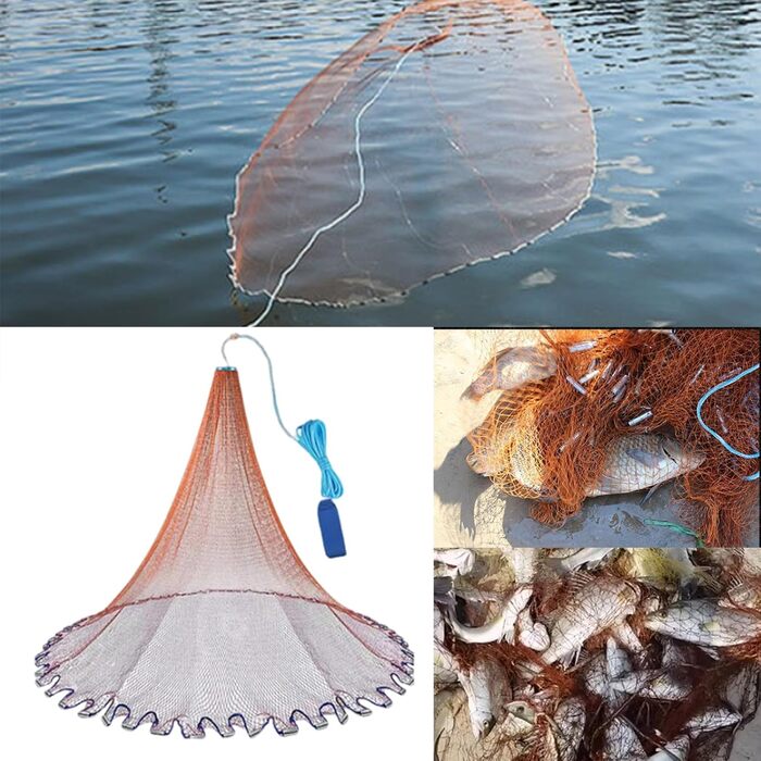 Рибальська сітка, кастова сітка для риболовлі, виготовлена з нейлону, рибальські сітки з грузилом, рибальські сітки ручного лиття, діаметри від 1,8 метра до 7,2 метра, підходять для річок та озер, діаметр 6,6 м