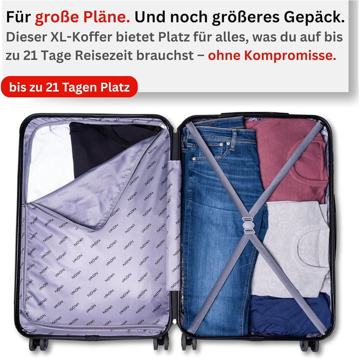 Валіза NOWI Hard Shell XL Large - Об&39єм 100 л - Обхват 158 см - 8 коліс, що обертаються на 360 - Легка валіза з кодовим замком та телескопічною ручкою - Дорожня валіза з колесами, візок (Бірюзовий, XL) XL Turquoise