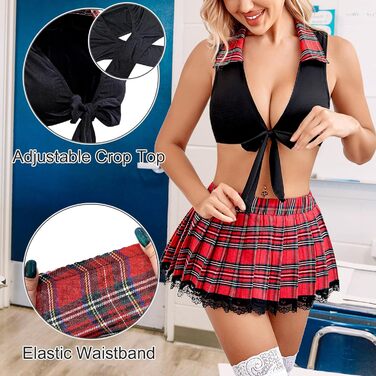 Костюм школярки з 2 предметів для рольової гри, косплей-набір з міні-спідницею-плісою, лялька, сексуальна студентська уніформа для Хеллоуїна, карнавалу та тематичних вечірок, жіноча нічна білизна чорного кольору