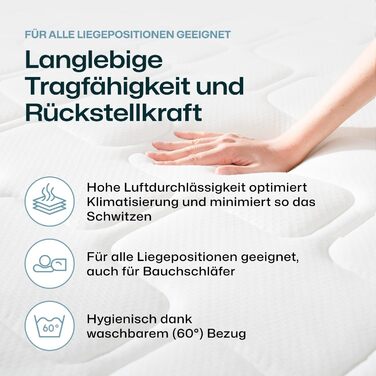 Матрац Ravensberger Mattresses Ortho-Spring Pocket Spring - Рівень жорсткості H3, середньо-жорсткий - 90 x 200 см, висота 19 см - 7 зон - Сертифіковано Oeko-TEX Standard 100 H3 90 x 200 см