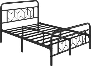 Металеве ліжко Yaheetech 140 x 200 см Вінтажний каркас ліжка з високим узголів&39ям, сучасне мінімалістичне двоспальне ліжко з рейковою основою та місцем для зберігання під ліжком для спальні, чорне 140 x 200 см