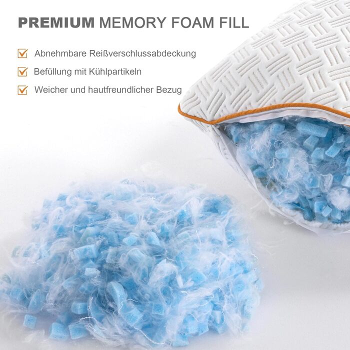 Подушка 40x80 см (комплект з 2 шт.), подушка з піни з ефектом пам&39яті - наповнювач для сну, регульована по висоті подушка з блискавкою, знімна/пральна наволочка 40 x 80 см 2