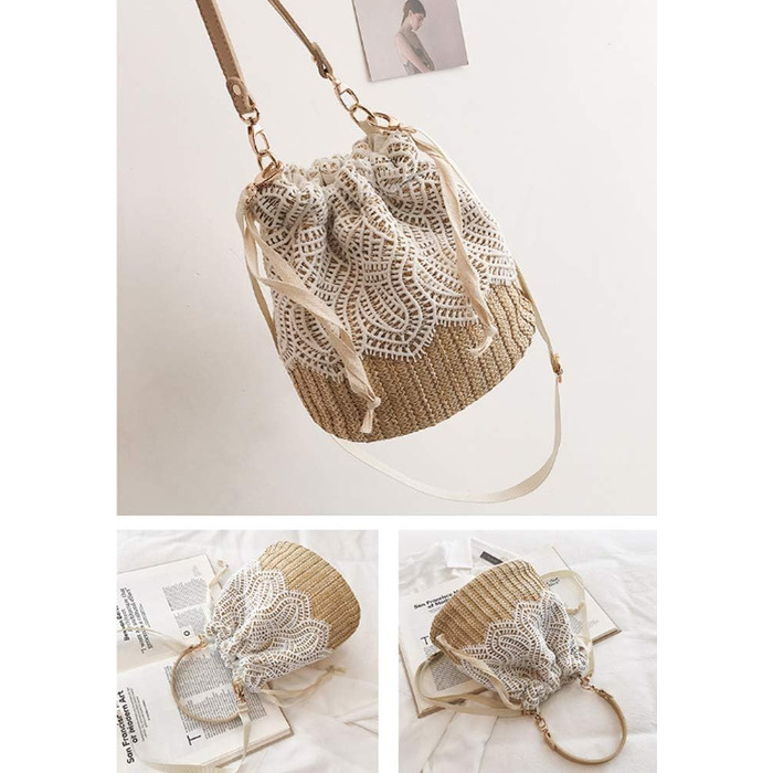 Солом'яні сумки через плече, жіноча сумка з верхньою ручкою літня пляжна сумочка через плече