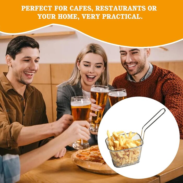 Кошик для картоплі фрі Sporgo 12 шт. маленький кошик для смаження з нержавіючої сталі, срібний кошик для картоплі фрі, кошик для смаженої їжі з ручкою, кошик для фритюрниці, кільця цибулі, курячі нагетси (1)