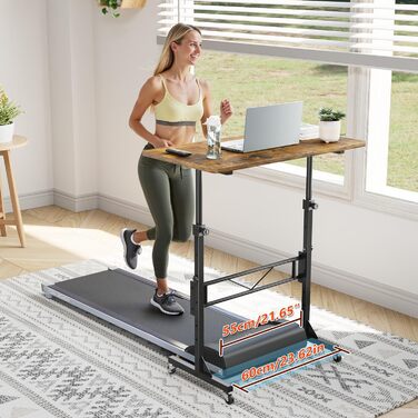 Стіл з регульованою висотою та коліщатками, комп&39ютерний стіл, стіл з регульованою висотою для використання як килимок для ходьби/бігова доріжка вдома, невеликий комп&39ютерний стіл для домашнього офісу, 80 x 40 см, вінтажний коричневий. (Вінтажний кори