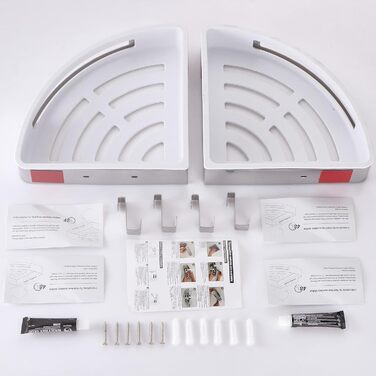 Кутова полиця для душу DUFU без свердління, самоклеюча, з нержавіючої сталі SUS304 та ABS-пластику. Набір з 2 кутових кошиків для душу з 2 гачками для організації ванної кімнати, сріблястого кольору (A-срібло).