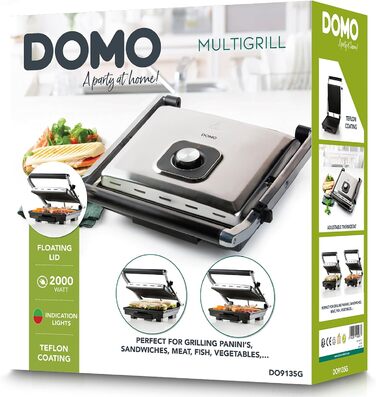 Контактний гриль DOMO 2000 Вт, гриль для паніні, термостат, нержавіюча сталь