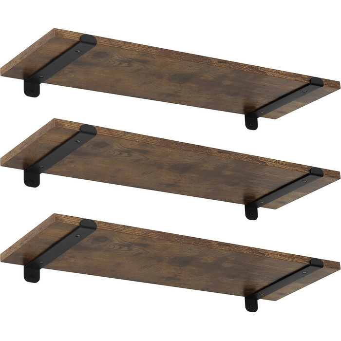 Настінні полиці EUGAD, комплект із 3 предметів, плаваюча полиця 60 см, настінні полиці, підвісна полиця з дерев&39яним виглядом у вінтажному стилі, настінна полиця для вітальні, кухні, кабінету, ванної кімнати, настінна дошка з вантажопідйомністю 15 кг/по