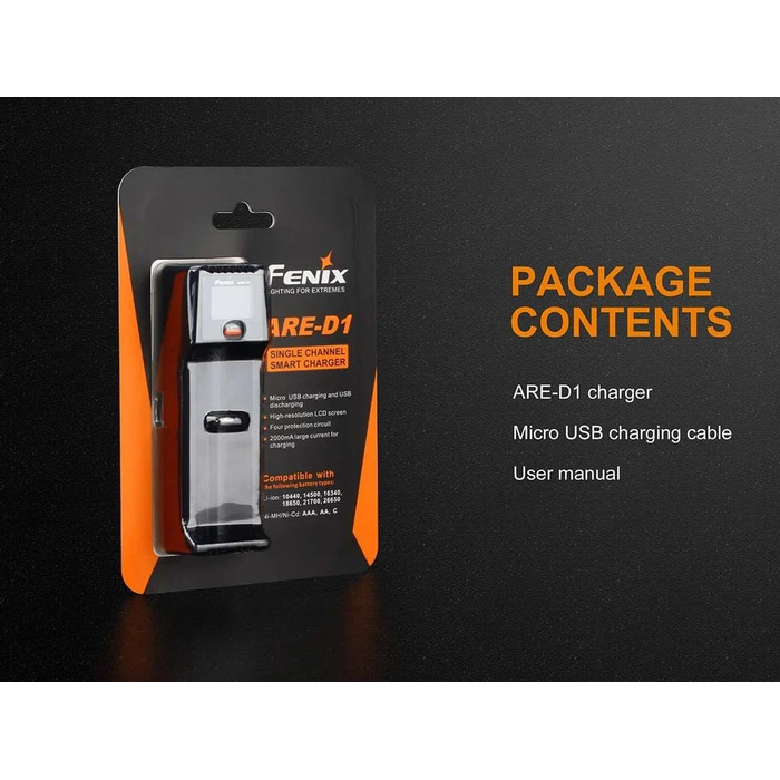 Розумний зарядний пристрій Fenix Are-D1 з одним відсіком для NiMH та Li-ion акумуляторів, чорний