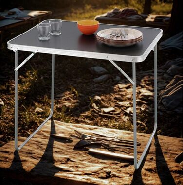 Складаний туристичний стіл Nexos Trading з ручкою для перенесення 80x60x70 см Складаний кемпінговий бічний столик антрацит Легкий, компактний, всепогодний столик-валіза