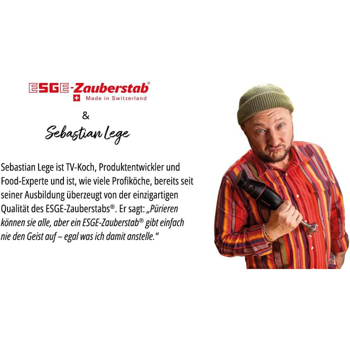 Занурювальний блендер ESGE Zauberstab M 160 G Gourmet 90610, 160 Вт, 2 швидкості до 15 000 об/хв, ергономічна ручка, надійний двигун, з аксесуарами, Made in Switzerland