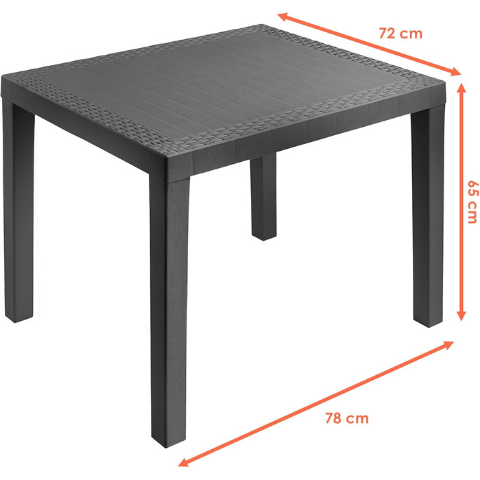Прямокутний пластиковий садовий стіл Spetebo, антрацит - 78 x 72 см - кемпінговий стіл з декором під ротанг - балконний стіл, стіл для патіо, вуличний садовий стіл, стійкий до атмосферних впливів