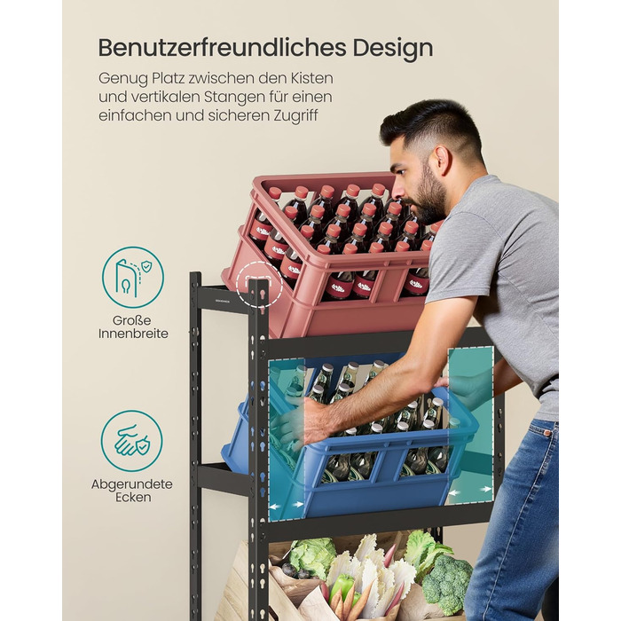 Стелаж для напоїв SONGMICS, для 3 напоїв, 3 рівні, вантажопідйомність кожного рівня до 30 кг, стійка для напоїв, стійка для пивних ящиків, сталь, підставка для ящиків, стійка для водних ящиків, чорний колір GYL001B01