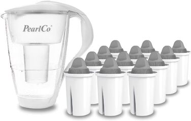 Фільтр для води GLASS PearlCo (білий) з 12 фільтруючими картриджами Protect classic (для жорсткої води) - Зроблено в ЄС