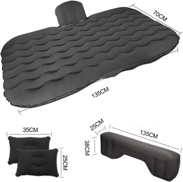 Надувний матрац Ergocar для автомобіля з насосом, надувний матрац для кемпінгу, автокрісла, подорожей, кемпінгу, пляжу (чорний)