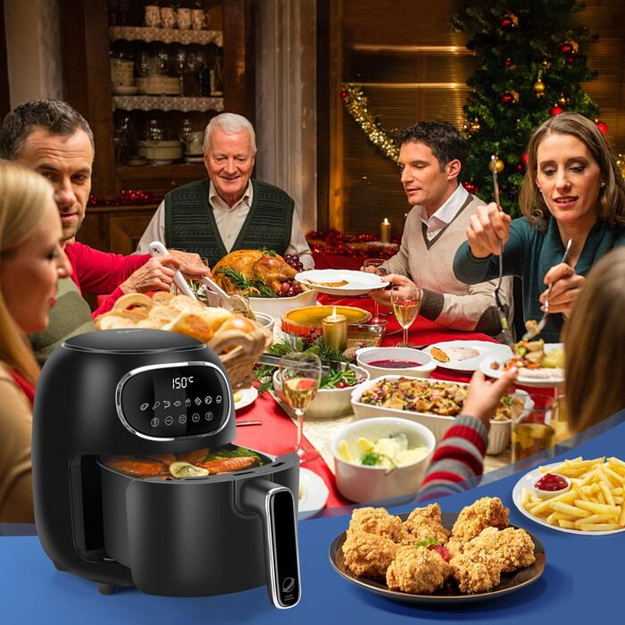 Фритюрниця без олії, 3 л, фритюрниці з 8 програмами, цифровий світлодіодний сенсорний екран, антипригарне покриття, регулювання часу та температури, без бісфенолу А, 1300 Вт