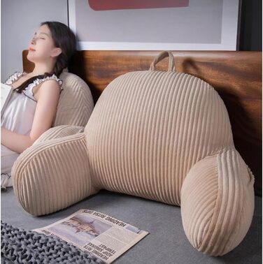 Подушка для читання, м&39яка плюшева подушка для спини з ручкою та кишенею, подушка для читання для дітей та дорослих, подушка для спинки дивана, ігрова, телевізійна, розслаблюючі подарунки (кремова, 80 x 50 см) Кремового кольору 80x50 см