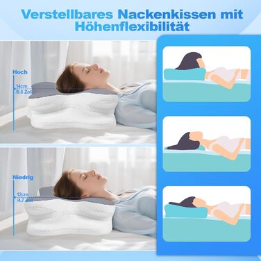 Подушка для шиї - Ортопедична подушка з піни з ефектом пам&39яті - Ергономічна подушка для полегшення болю в шиї для сну на боці, спині та животі з чохлом з крижаного шовку (темно-сіра)