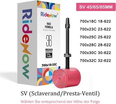 Два термопластикові велосипедні шланги 700C x 1832C з металевим Presta-вентилем (45/65/85 мм) та знімним сердечником ультралегкі та стійкі до проколів для шосейного велосипеда 700x18-32C - 45мм, чорні, PV