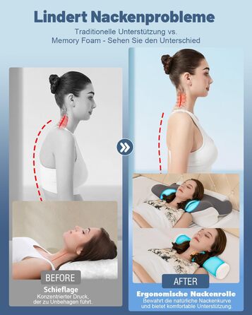 Подушка для шиї, ортопедична подушка 2-в-1 з валиком для шиї, ергономічна подушка з піни з ефектом пам&39яті для сну на боці - подушка для сну для шиї та сну - переможець тесту на подушку для підтримки шиї