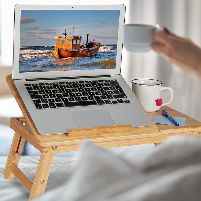 Бамбуковий стіл для ноутбука Relaxdays з охолодженням