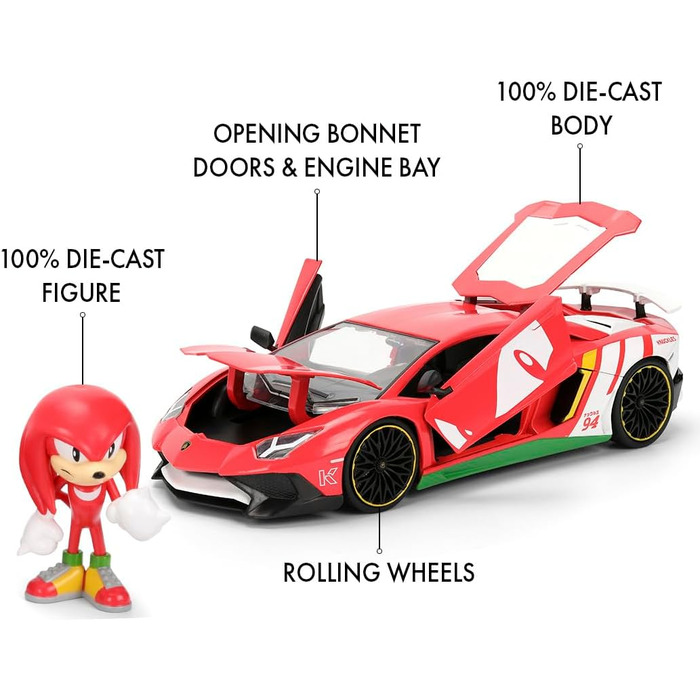Іграшковий набір Jada Toys Sonic Lamborghini Aventador SV (19 см) та фігурка Наклз (7 см) металева модель авто з відкриваючими деталями для дітей від 8 років