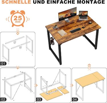 Письмовий стіл Devoko 100x50x75 см Невеликий комп&39ютерний стіл з регульованими ніжками та гачками Вантажопідйомність 60 кг, водонепроникний Для домашнього офісу та кабінету Вінтажний коричневий 100 x 50 x 75 см