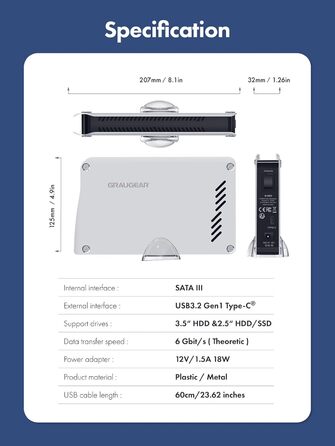 Зовнішній ігровий жорсткий диск GRAUGEAR 12TB для Xbox, ПК, ноутбука, ноутбука, смарт-телевізора, резервного копіювання, розширення пам'яті 3.5 HDD, сумісний з Windows Mac OS Linux