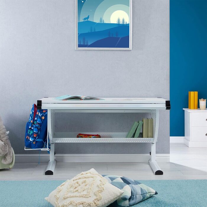 Дитяча парта CARO-Mbel Sari регульована по висоті в кольорі білий/білий, дитяча парта нахилена з пазом для ручок, шкільна парта з