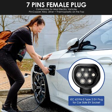 Зарядний пристрій для електромобілів 7,5М зарядний кабель типу 2 Schuko з цифровим дисплеєм Керований 6/8/10/13/16 А, 220-240 В, 3