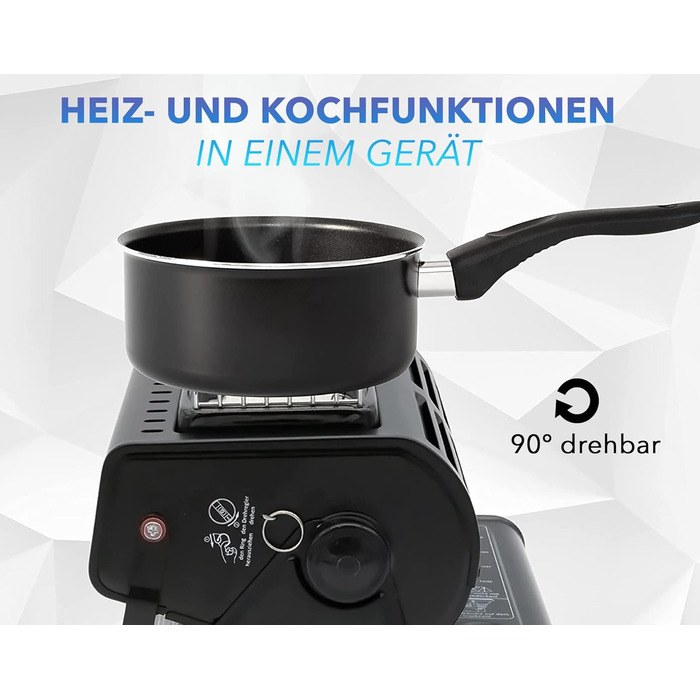 Портативний газовий обігрівач та газова плита 2-в-1 поворотний на 90 міні-обігрівач для кемпінгу керамічний пальник газовий обігрівач функція приготування їжі, обігрівач для намету (4 газові картриджі)