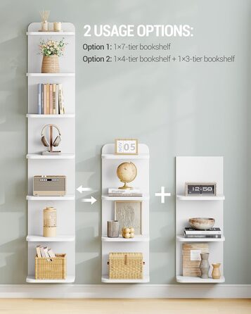 Полиця Hzuaneri, 7-рівнева окремостояча полиця, сучасний дизайн книжкової шафи, настінна полиця, книжкова шафа, окремостояча або настінна, для кабінету, вітальні, спальні, 24 x 30 x 186 см, білий BC88803X