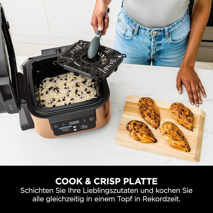 Мультиварка Ninja Speedi, 5,7 л, мультиварка 10-в-1, фритюрниця, аерофритюрниця, повільне приготування, гриль, випічка, чорно-мідний ON400EUCP мідний чорний 10-в-1